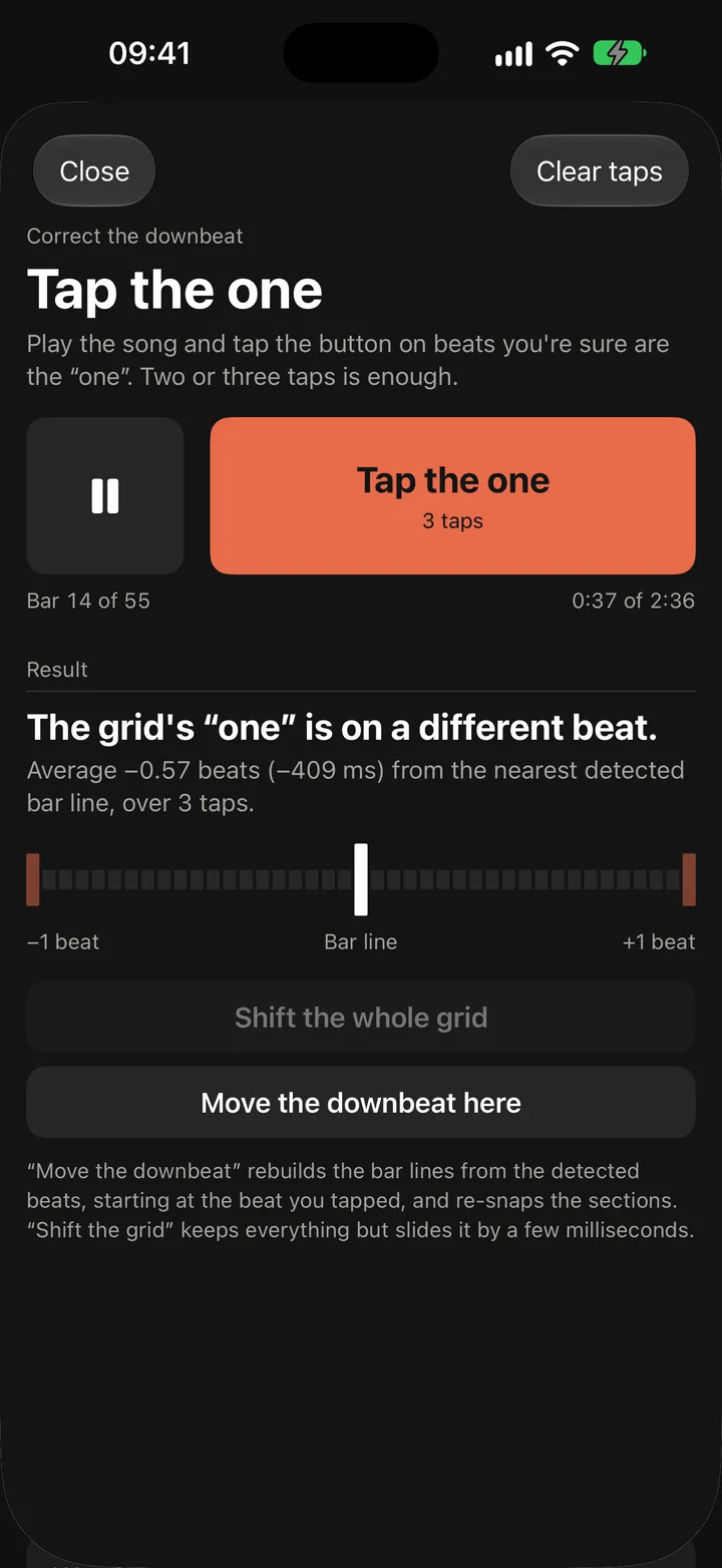 Correct the downbeat for Slow Blues in E: three taps, and the grid’s one is on a different beat.